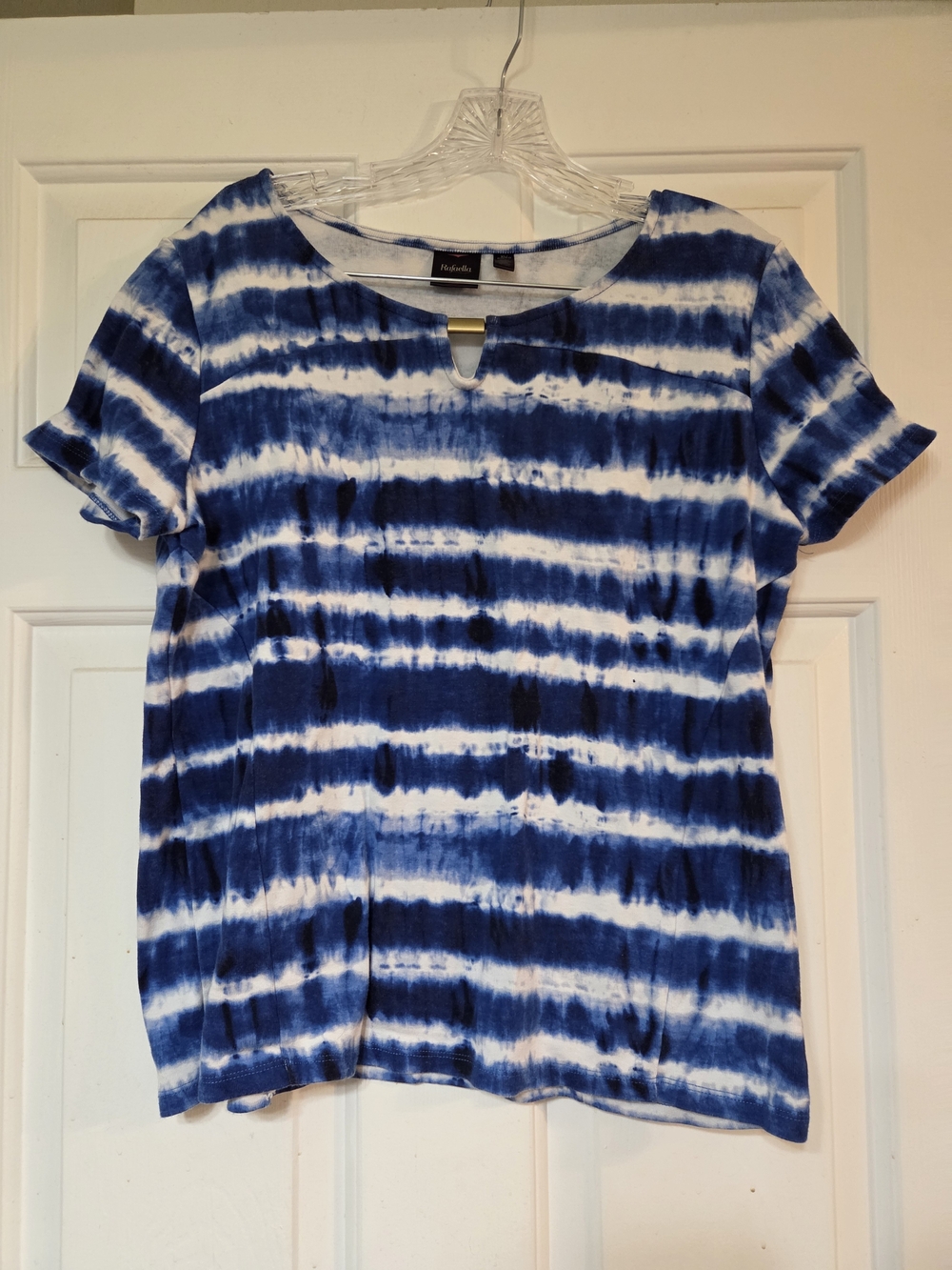 Rafaella Blue and White Tie-Dye Short Sleeve Top